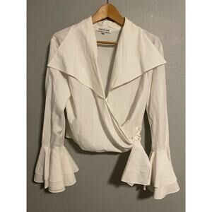 Vintage Cline Kolarek Womens Wrap Top Medium White Bell Sleeve Cropped Pirate